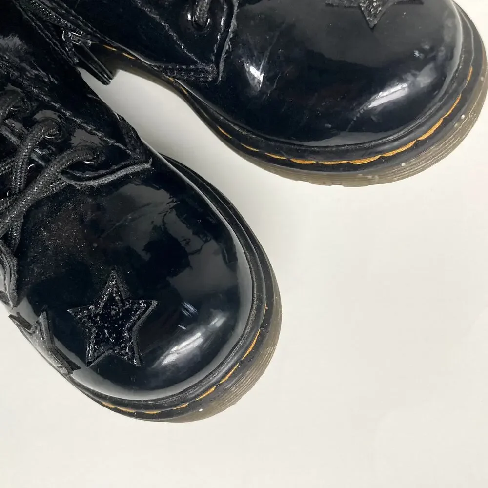 Dr. Martens Toddler 1460 Glitter Star Patent Lace Up Boots - Black - 9